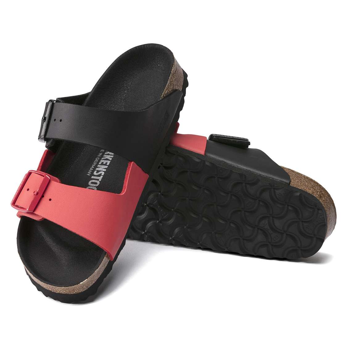 Birkenstock Arizona Split Birko-Flor Two Strap Sandals Black / Red | TJStUPK2sRG