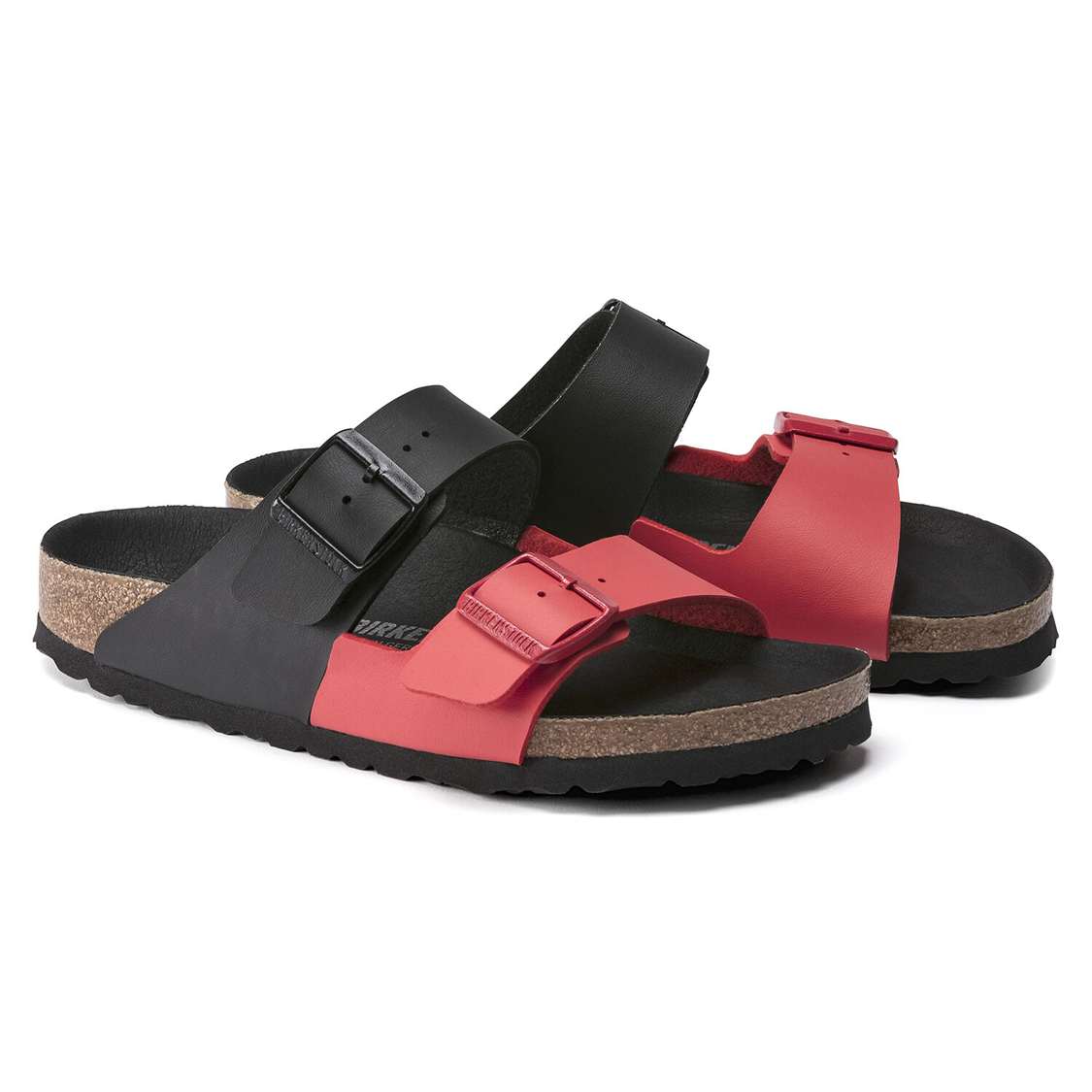 Birkenstock Arizona Split Birko-Flor Two Strap Sandals Black / Red | TJStUPK2sRG