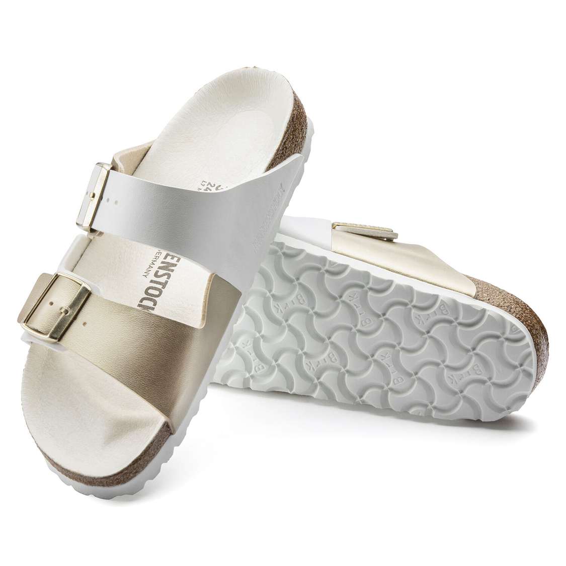 Birkenstock Arizona Split Birko-Flor Two Strap Sandals White / Gold | q36fZHsJv1s