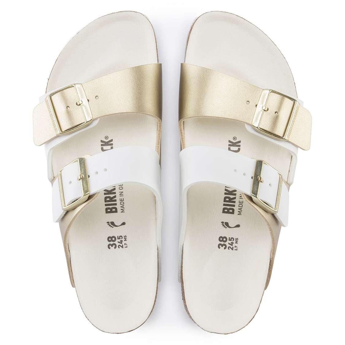 Birkenstock Arizona Split Birko-Flor Two Strap Sandals White / Gold | q36fZHsJv1s