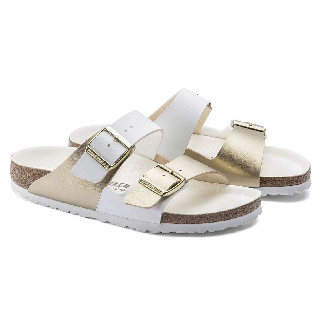 Birkenstock Arizona Split Birko-Flor Two Strap Sandals White / Gold | q36fZHsJv1s