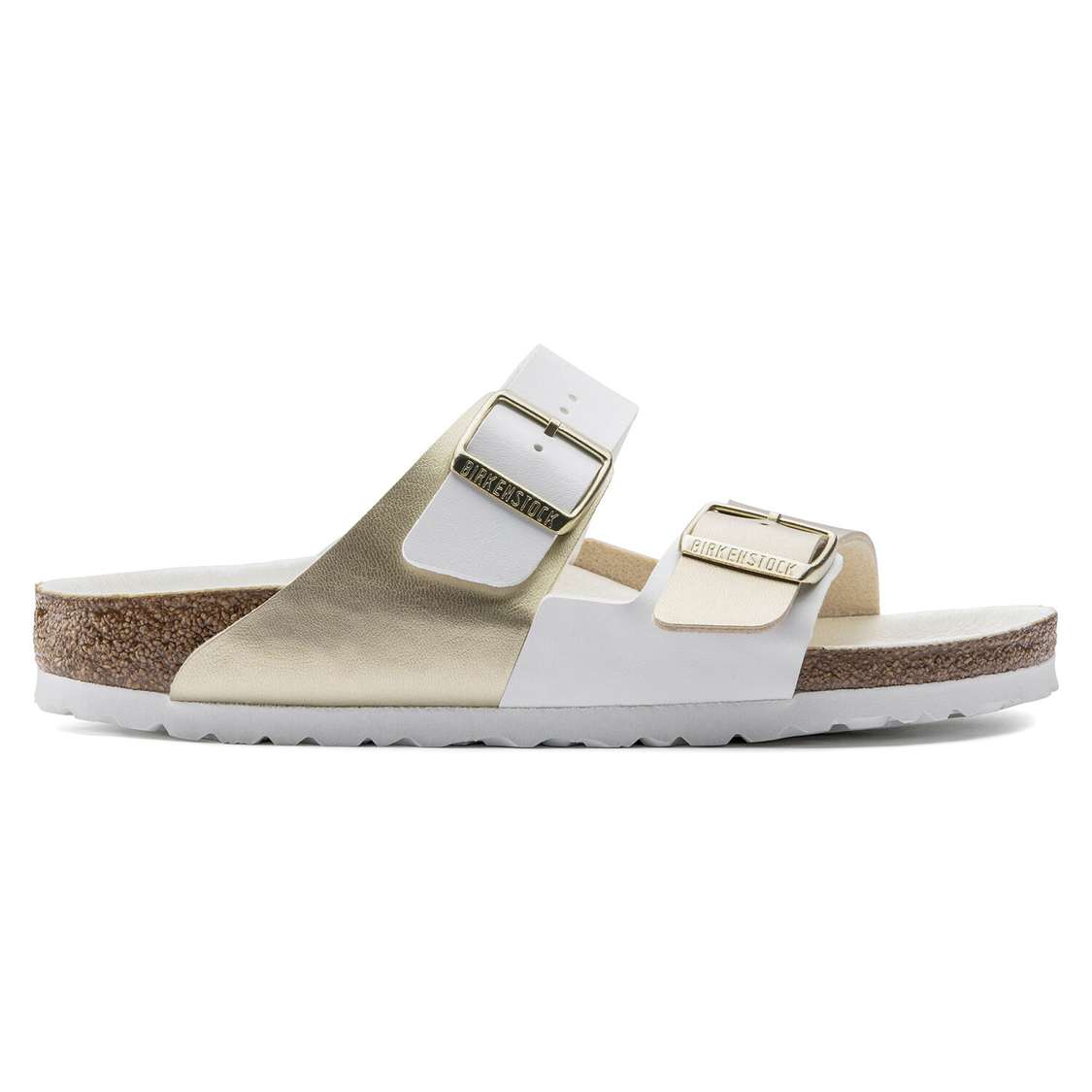 Birkenstock Arizona Split Birko-Flor Two Strap Sandals White / Gold | q36fZHsJv1s