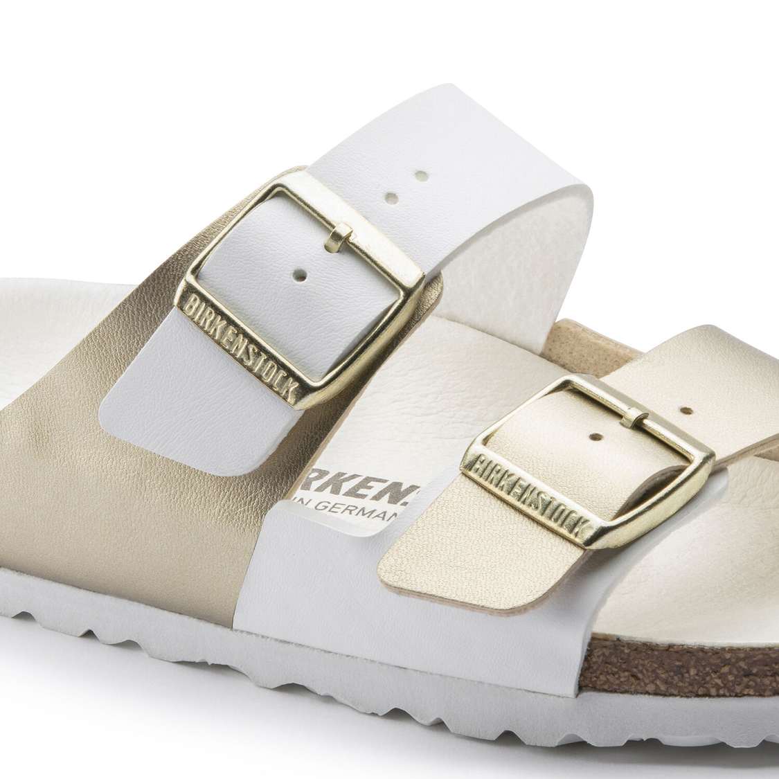 Birkenstock Arizona Split Birko-Flor Two Strap Sandals White / Gold | q36fZHsJv1s