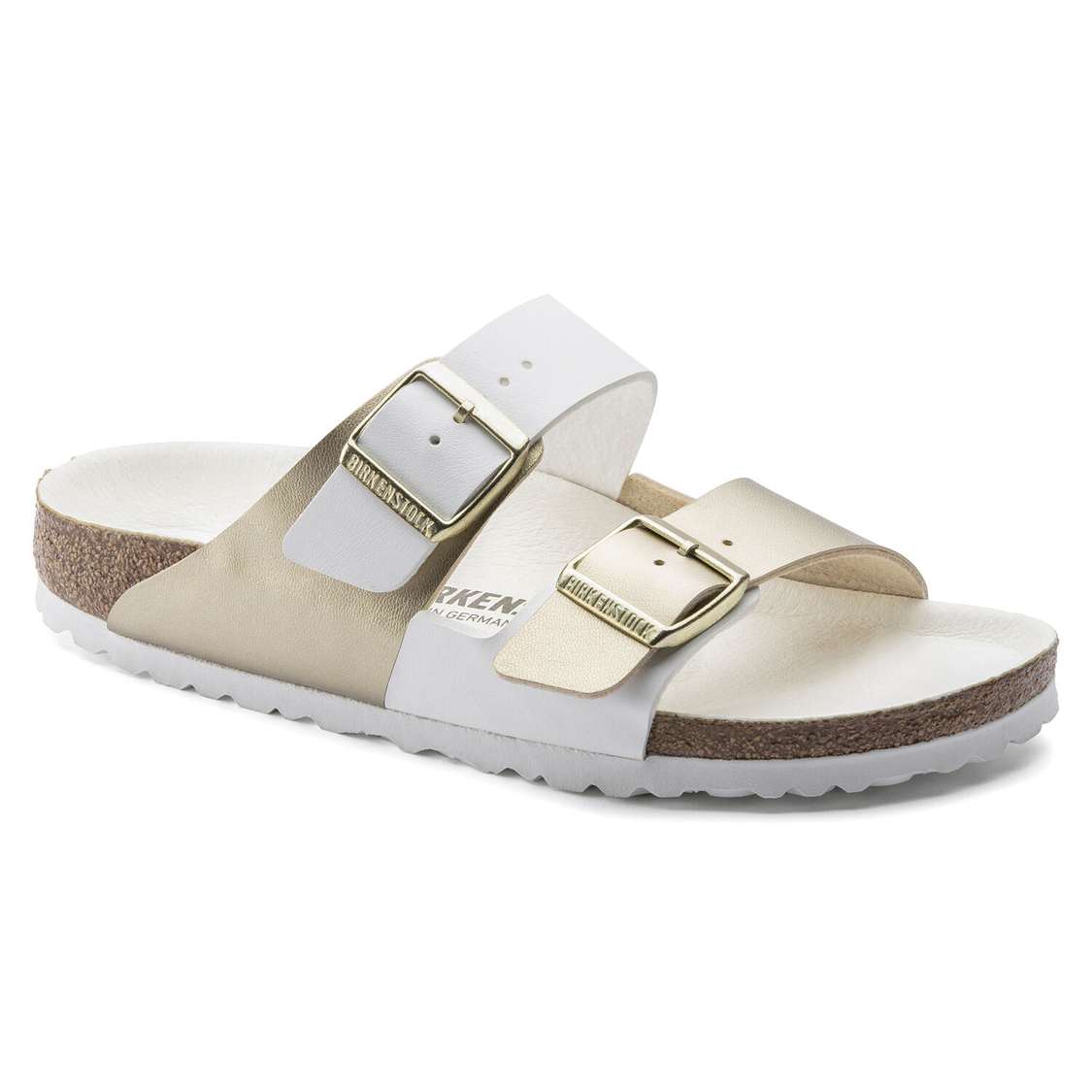 Birkenstock Arizona Split Birko-Flor Two Strap Sandals White / Gold | q36fZHsJv1s