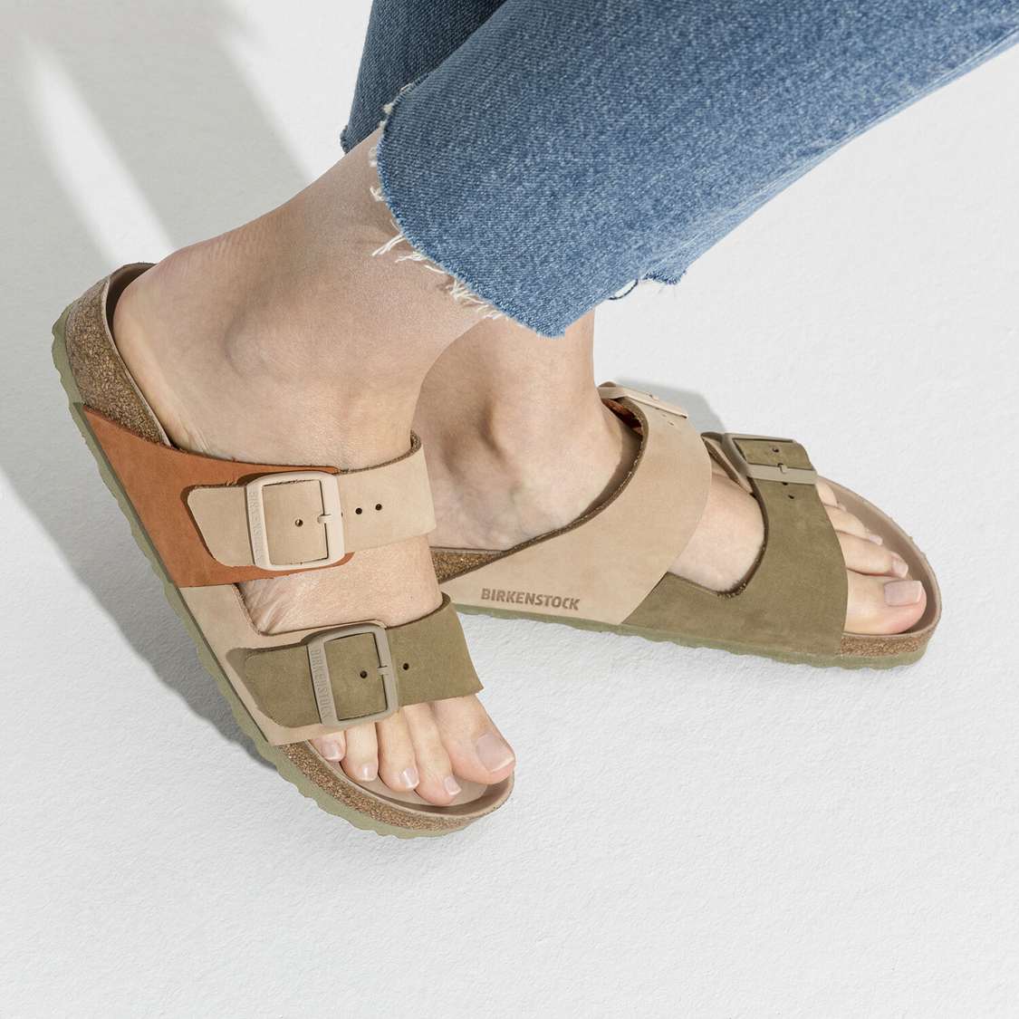 Birkenstock Arizona Split Nubuck Leather Two Strap Sandals Khaki | zUGkhR37mEY