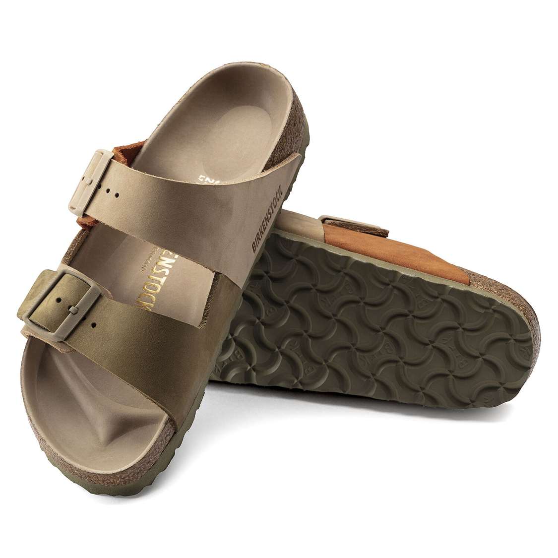 Birkenstock Arizona Split Nubuck Leather Two Strap Sandals Khaki | zUGkhR37mEY