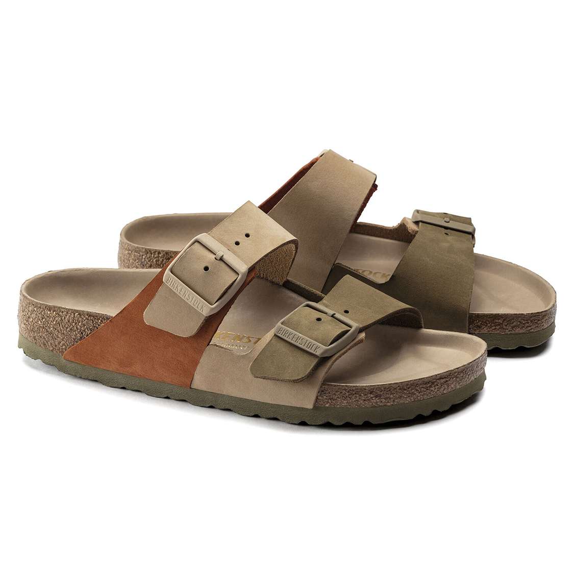 Birkenstock Arizona Split Nubuck Leather Two Strap Sandals Khaki | zUGkhR37mEY