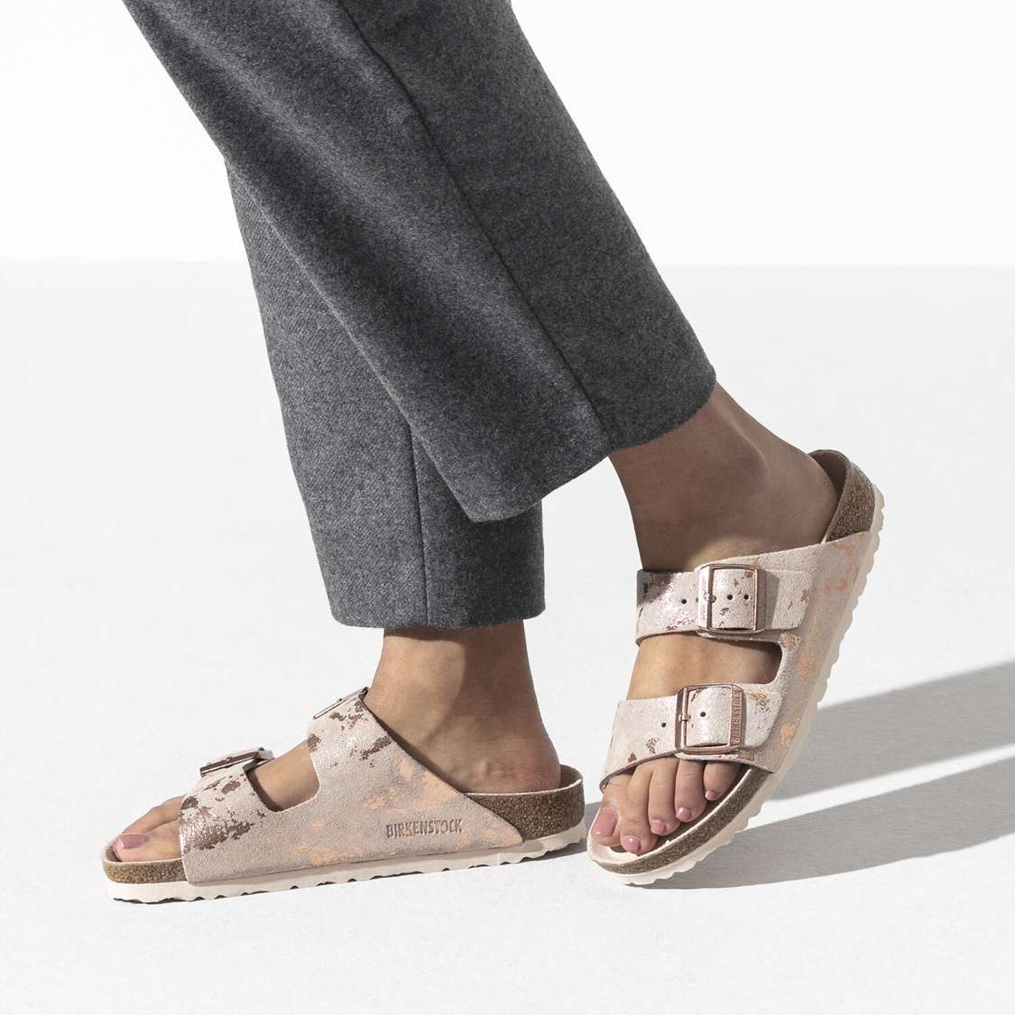 Birkenstock Arizona Suede Leather Two Strap Sandals Rose Copper | EKSifJ965eO