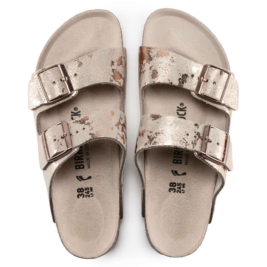 Birkenstock Arizona Suede Leather Two Strap Sandals Rose Copper | EKSifJ965eO