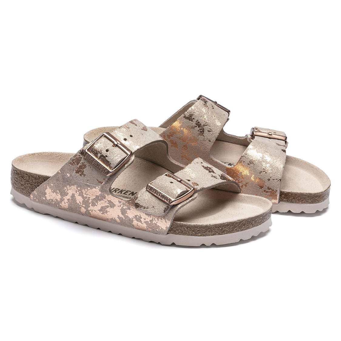 Birkenstock Arizona Suede Leather Two Strap Sandals Rose Copper | EKSifJ965eO