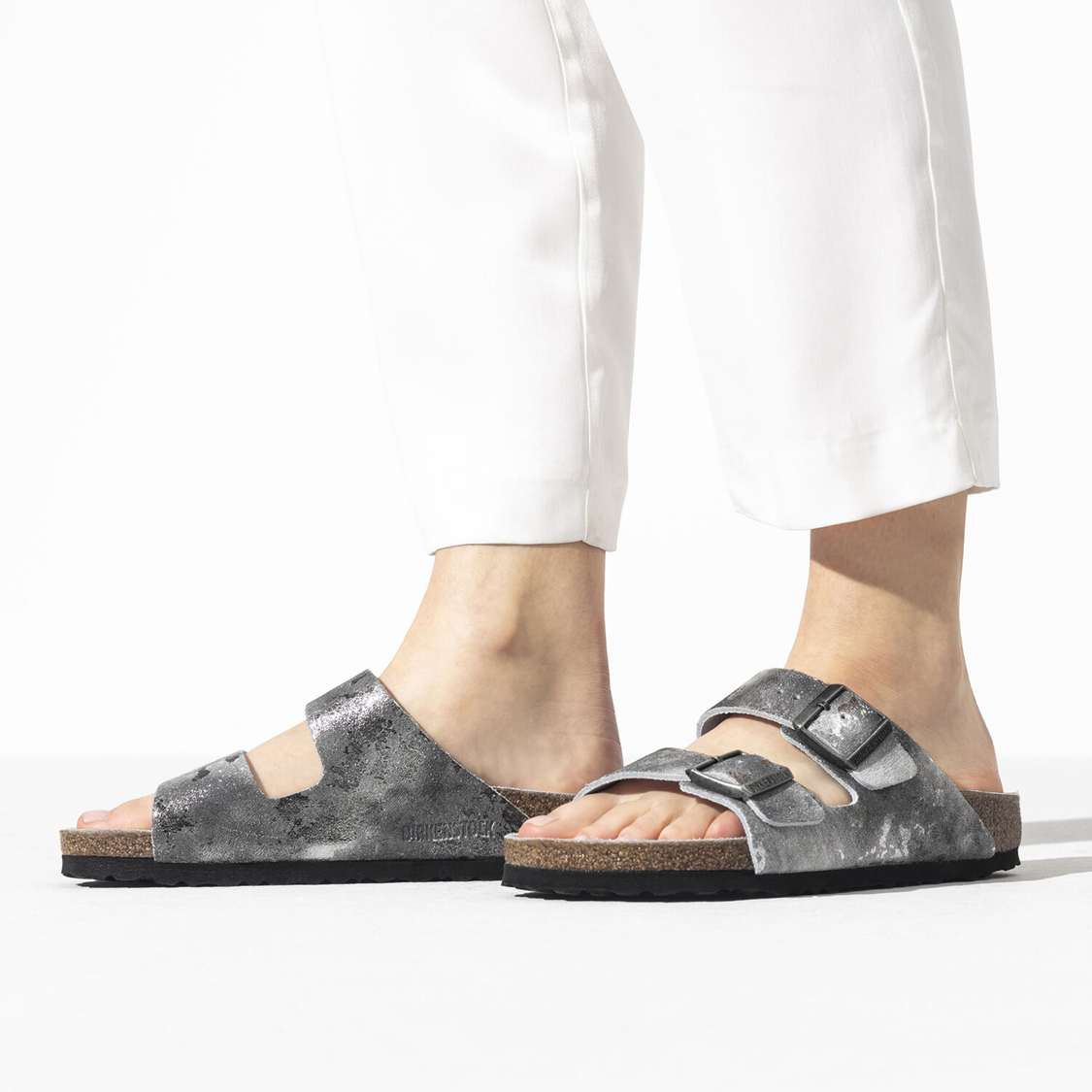 Birkenstock Arizona Suede Leather Two Strap Sandals Grey Silver | gpUxBXsdEUd