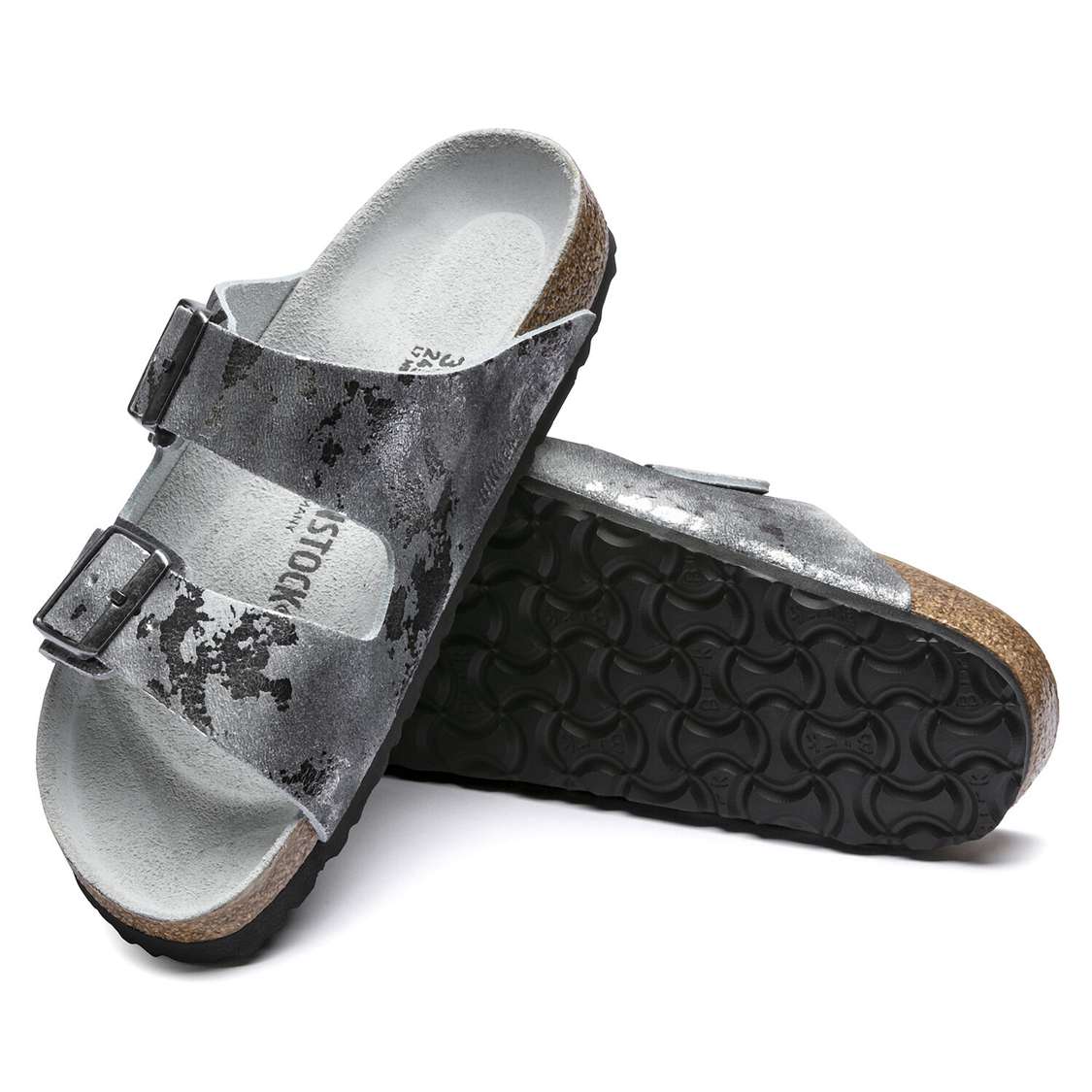 Birkenstock Arizona Suede Leather Two Strap Sandals Grey Silver | gpUxBXsdEUd