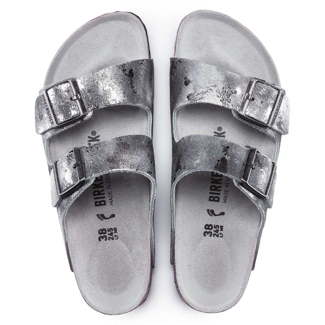 Birkenstock Arizona Suede Leather Two Strap Sandals Grey Silver | gpUxBXsdEUd