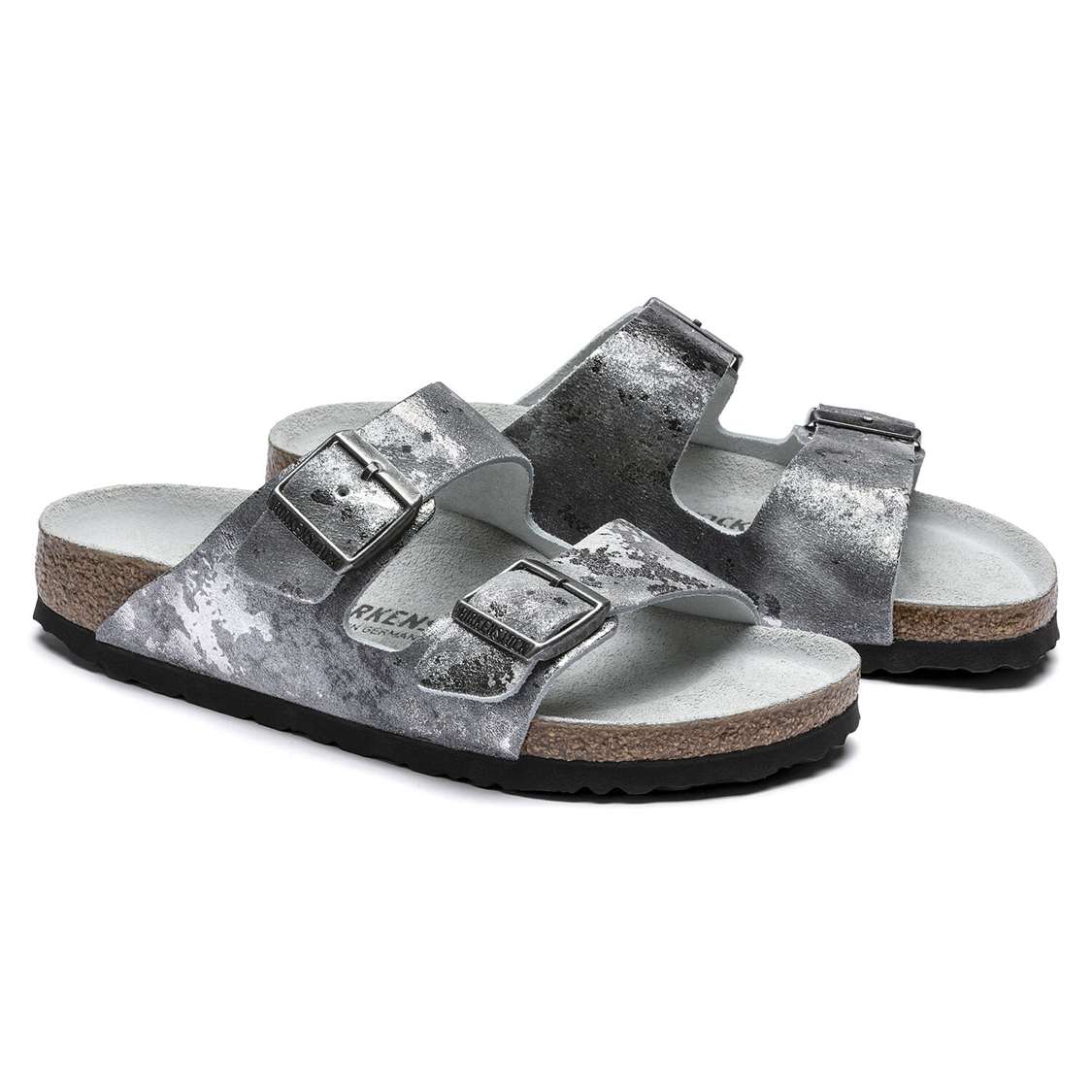 Birkenstock Arizona Suede Leather Two Strap Sandals Grey Silver | gpUxBXsdEUd