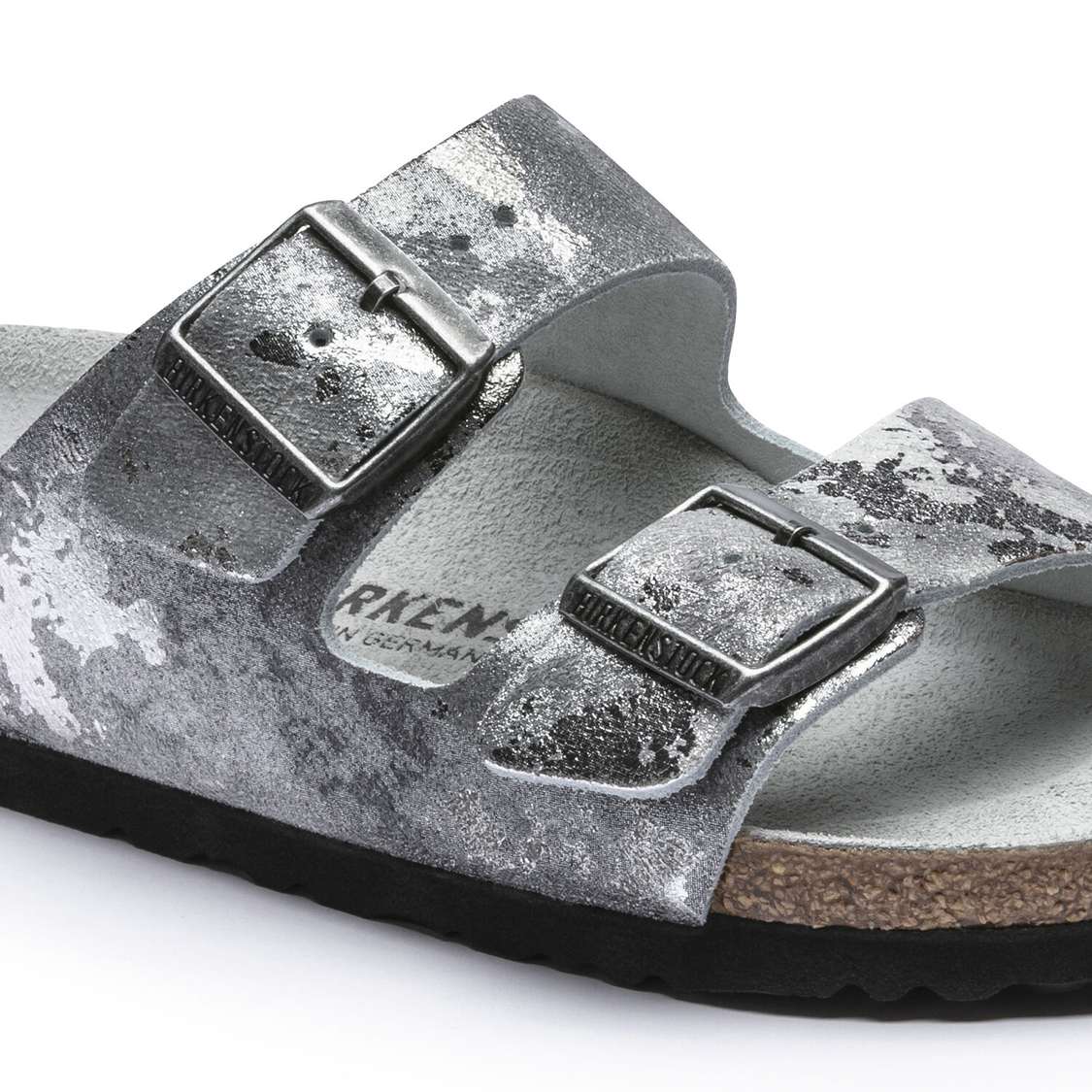 Birkenstock Arizona Suede Leather Two Strap Sandals Grey Silver | gpUxBXsdEUd