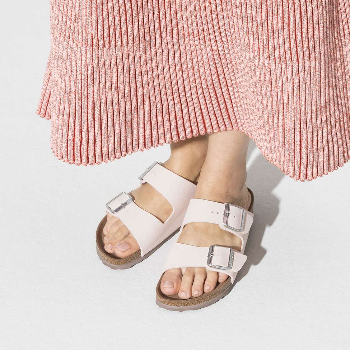 Birkenstock Arizona Vegan Birkibuc Two Strap Sandals Light Rose | XoWS9LErLRz