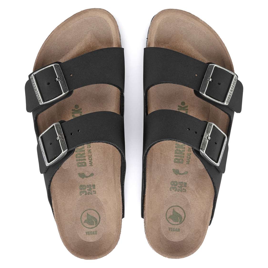 Birkenstock Arizona Vegan Birkibuc Two Strap Sandals Black | nA3wvGqb3I9