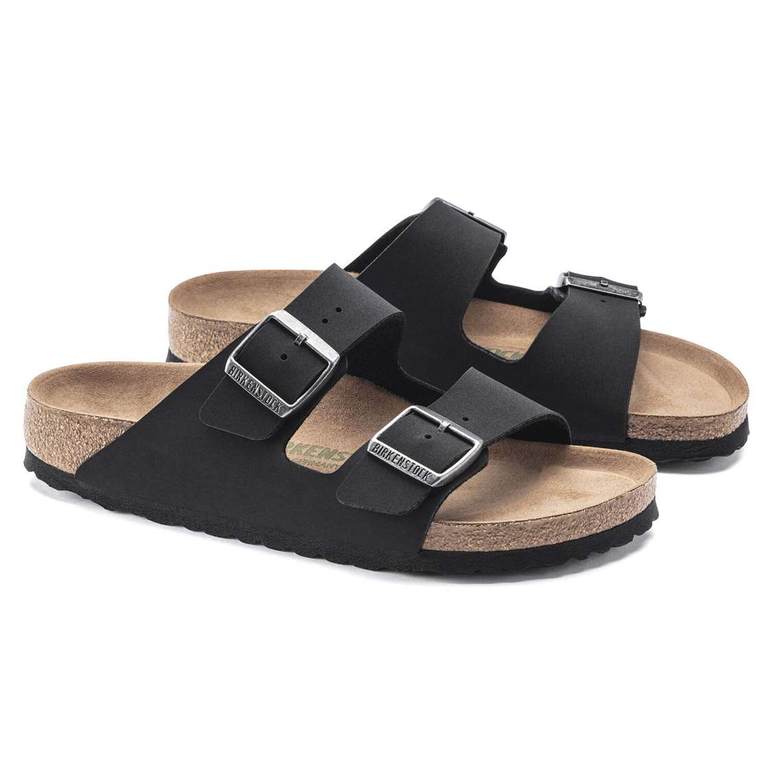 Birkenstock Arizona Vegan Birkibuc Two Strap Sandals Black | nA3wvGqb3I9