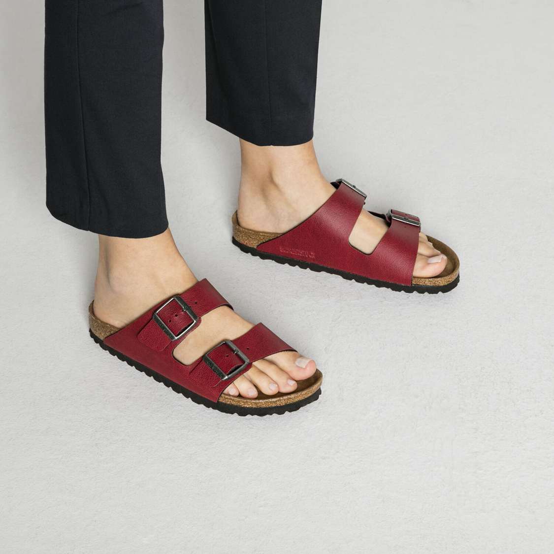 Birkenstock Arizona Vegan Birko-Flor Two Strap Sandals Burgundy | 68jJqS34aJ5