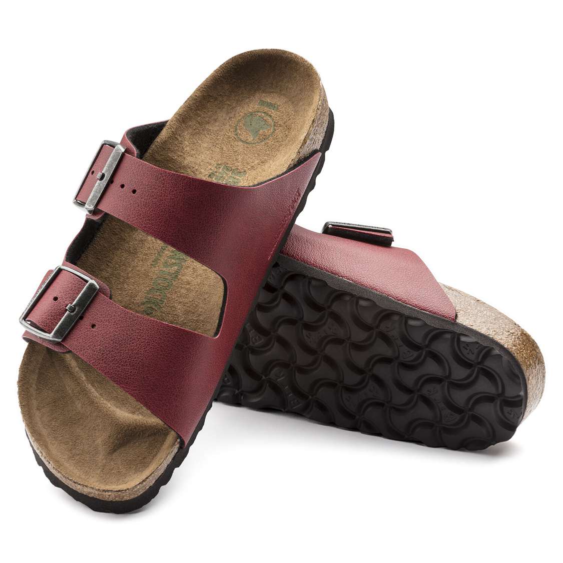 Birkenstock Arizona Vegan Birko-Flor Two Strap Sandals Burgundy | 68jJqS34aJ5