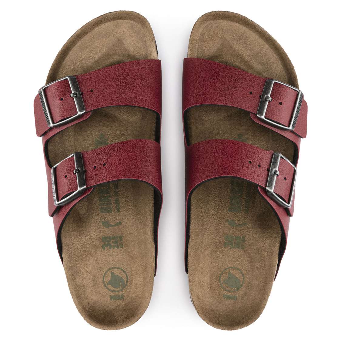 Birkenstock Arizona Vegan Birko-Flor Two Strap Sandals Burgundy | 68jJqS34aJ5