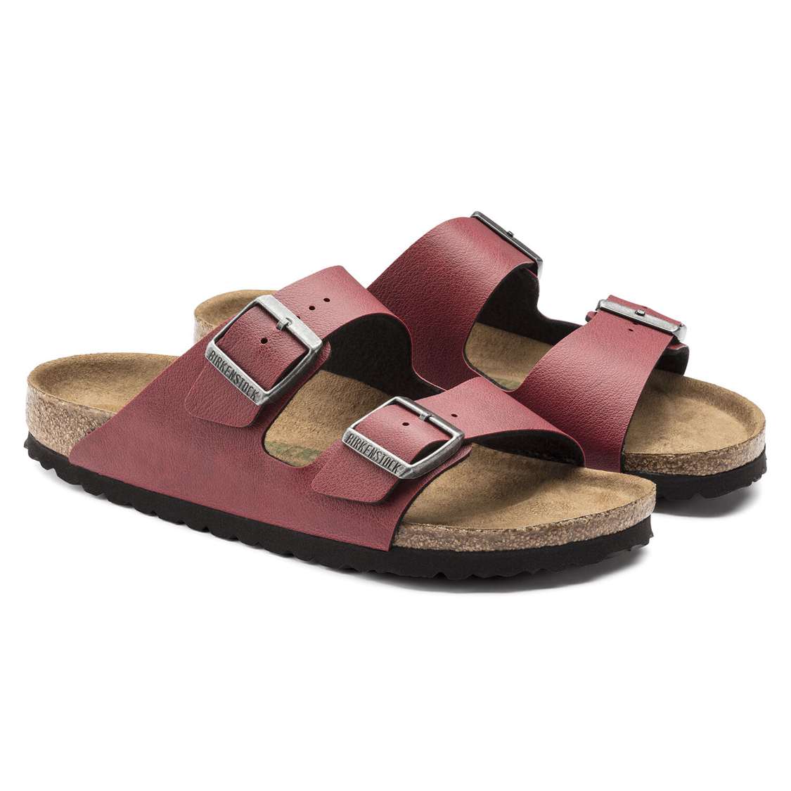 Birkenstock Arizona Vegan Birko-Flor Two Strap Sandals Burgundy | 68jJqS34aJ5