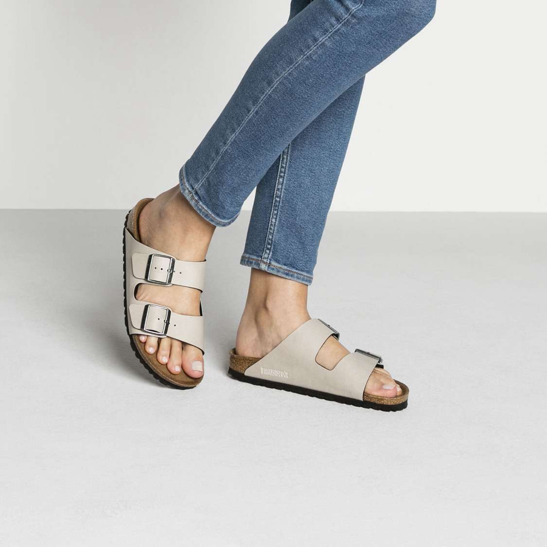 Birkenstock Arizona Vegan Birko-Flor Two Strap Sandals Grey | WFc6mDzWR9T