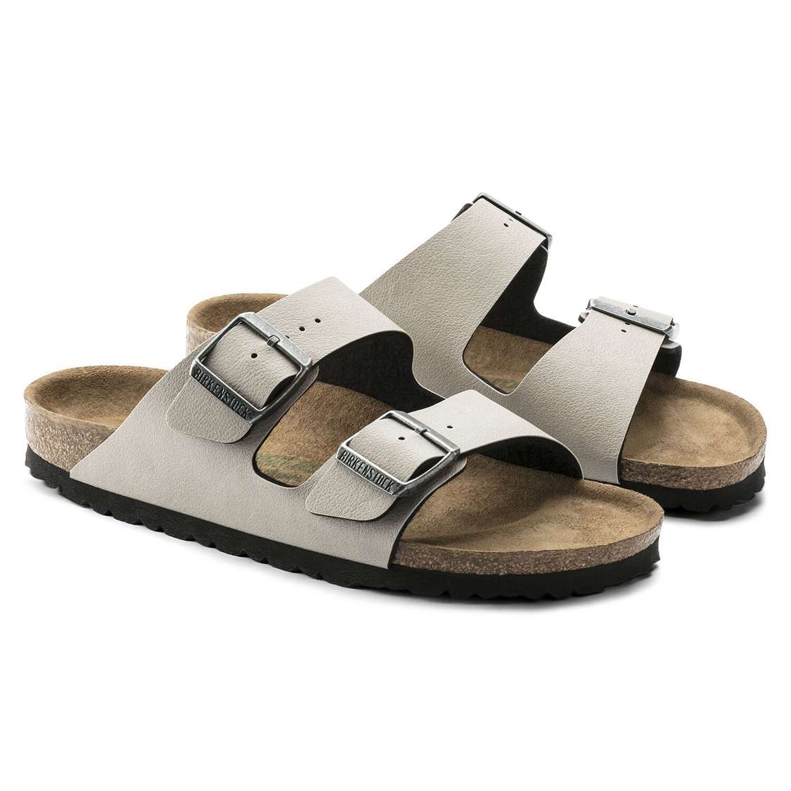 Birkenstock Arizona Vegan Birko-Flor Two Strap Sandals Grey | WFc6mDzWR9T