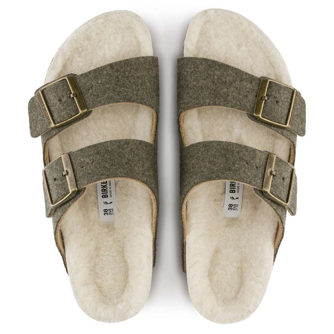 Birkenstock Arizona Wool Felt Two Strap Sandals Khaki | TIqGvA8mH2G