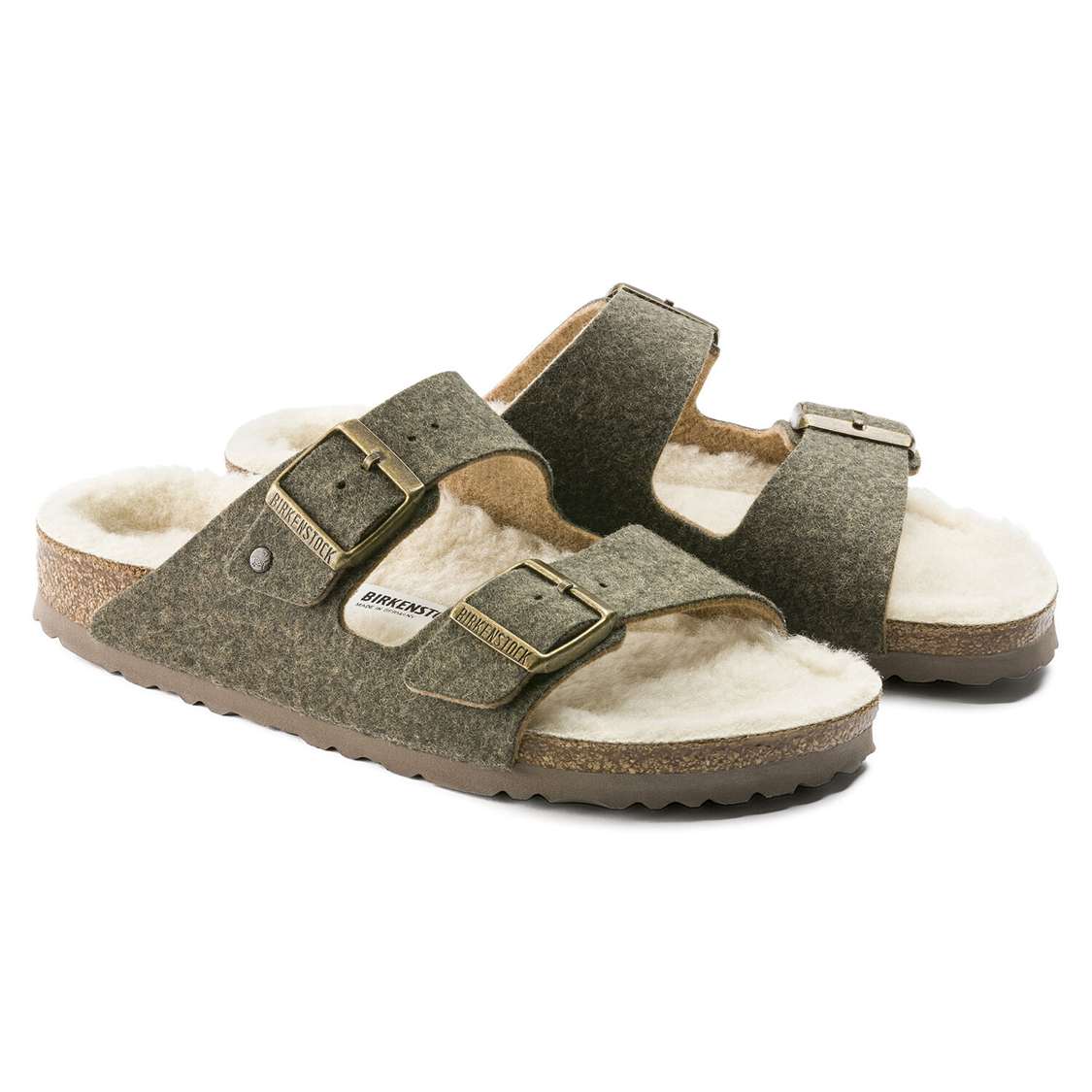 Birkenstock Arizona Wool Felt Two Strap Sandals Khaki | TIqGvA8mH2G