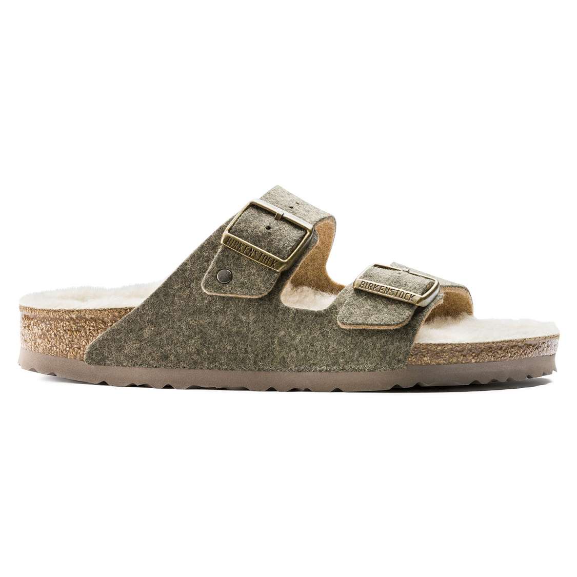 Birkenstock Arizona Wool Felt Two Strap Sandals Khaki | TIqGvA8mH2G