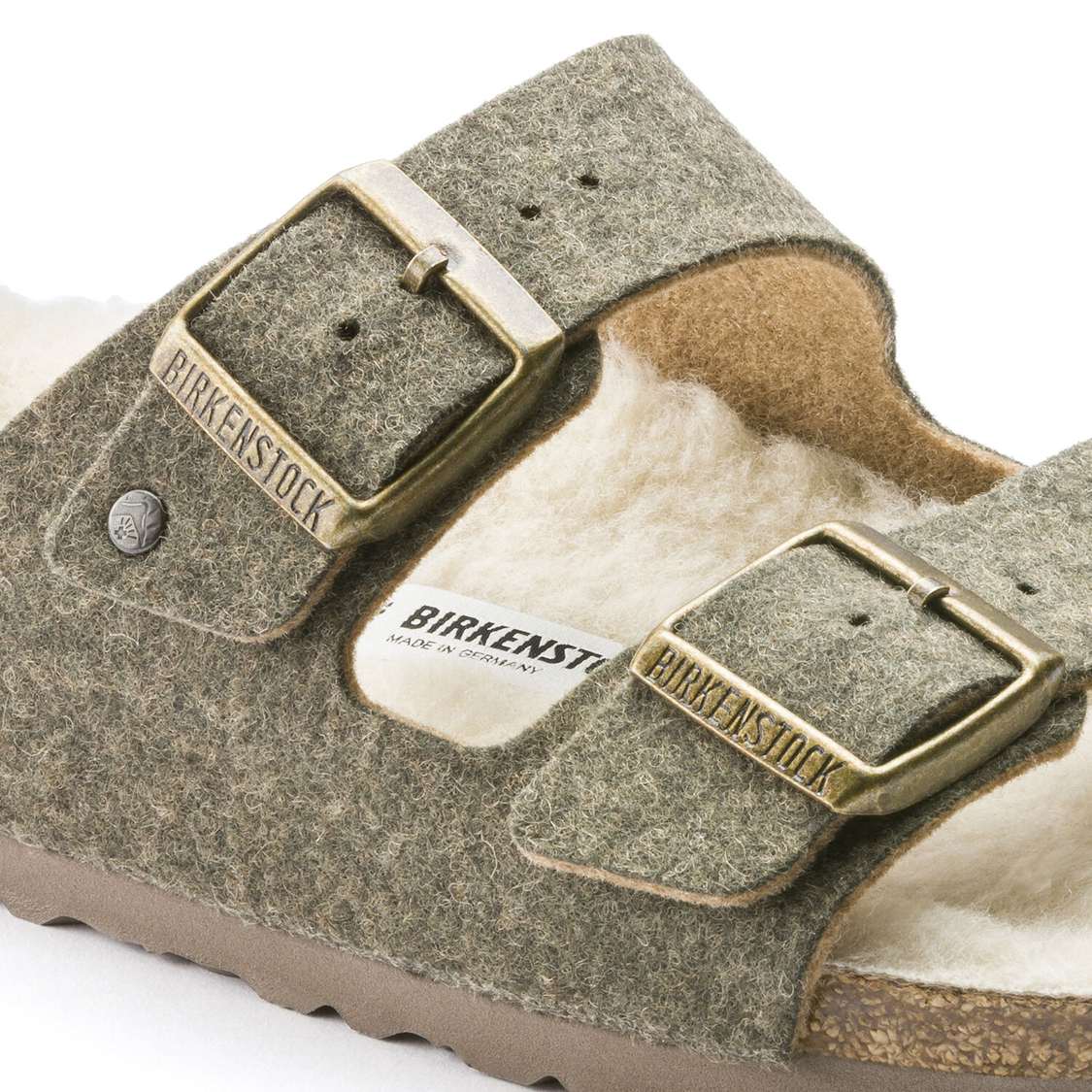 Birkenstock Arizona Wool Felt Two Strap Sandals Khaki | TIqGvA8mH2G