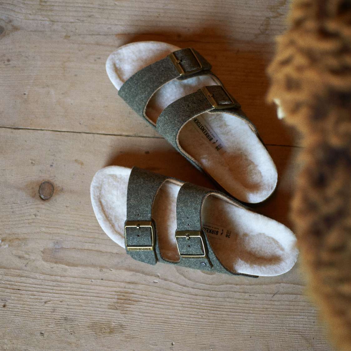 Birkenstock Arizona Wool Felt Two Strap Sandals Khaki | TIqGvA8mH2G