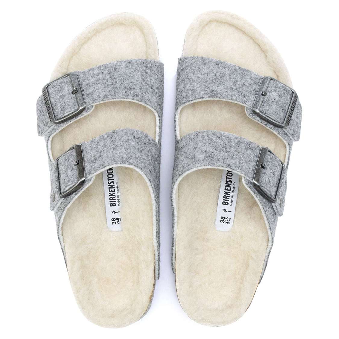 Birkenstock Arizona Wool Felt Two Strap Sandals Light Grey | vVnZW5kDCbM