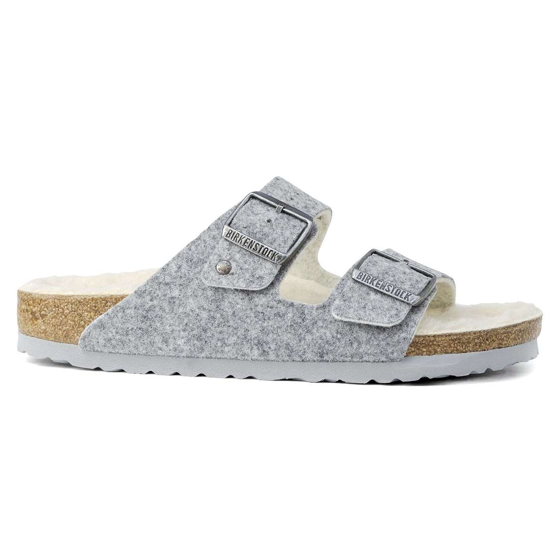 Birkenstock Arizona Wool Felt Two Strap Sandals Light Grey | vVnZW5kDCbM