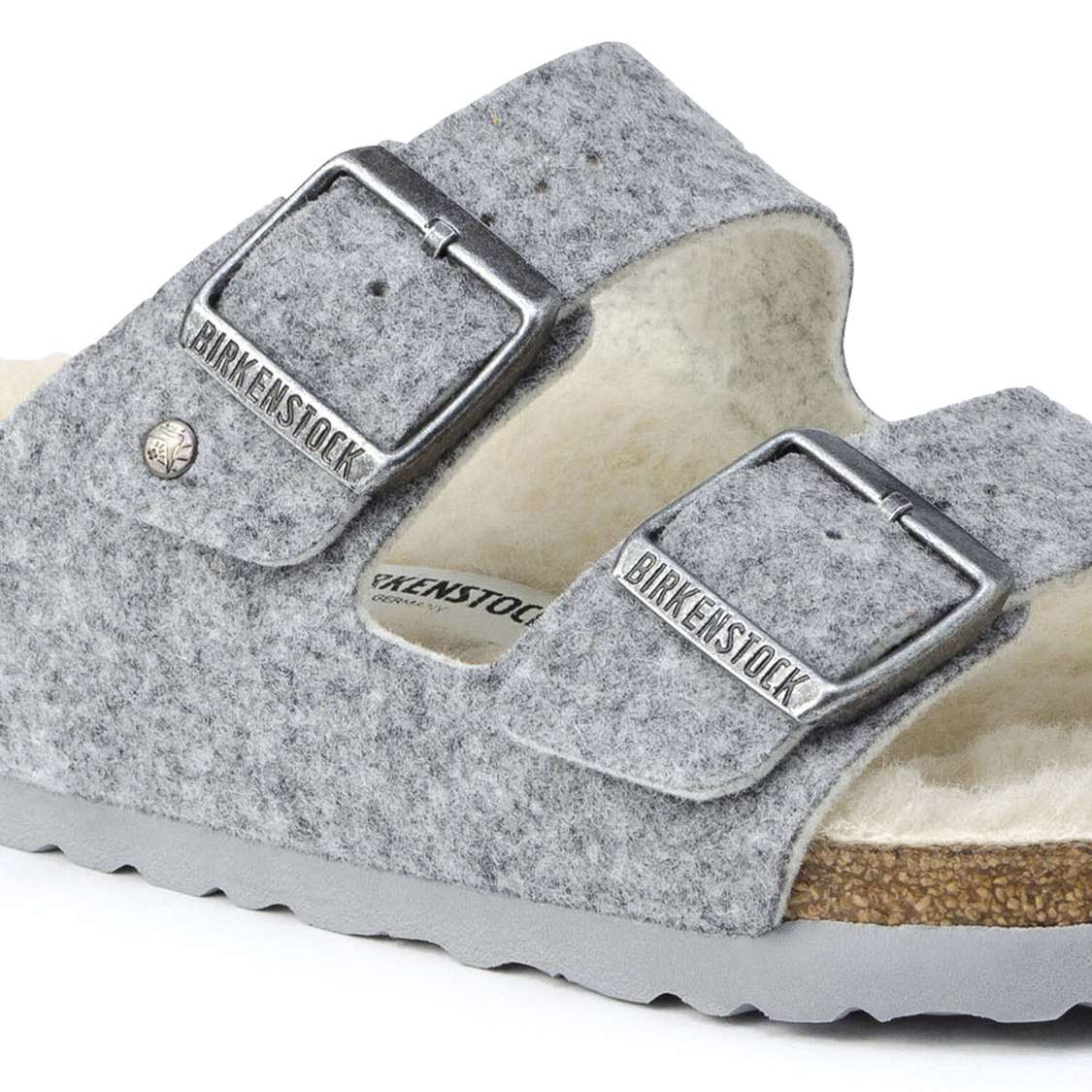 Birkenstock Arizona Wool Felt Two Strap Sandals Light Grey | vVnZW5kDCbM