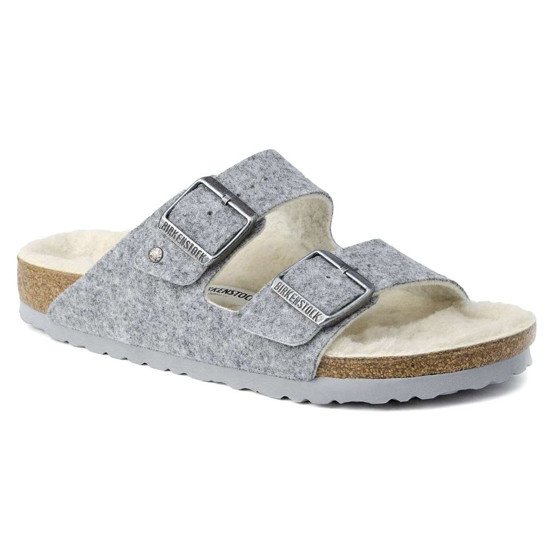 Birkenstock Arizona Wool Felt Two Strap Sandals Light Grey | vVnZW5kDCbM