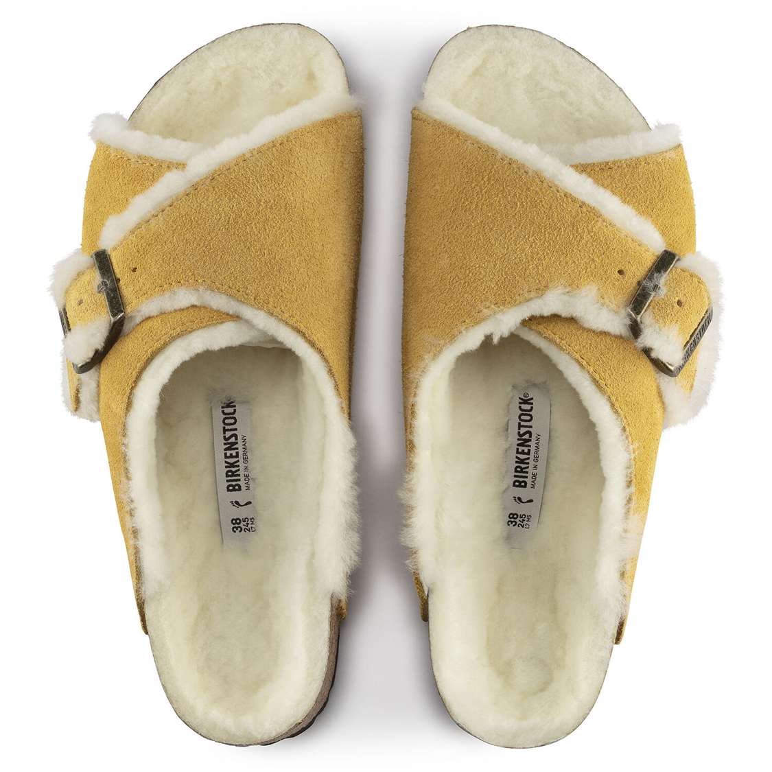 Birkenstock Arosa Shearling Suede Leather One Strap Sandals Yellow | mhWkbADFzJc