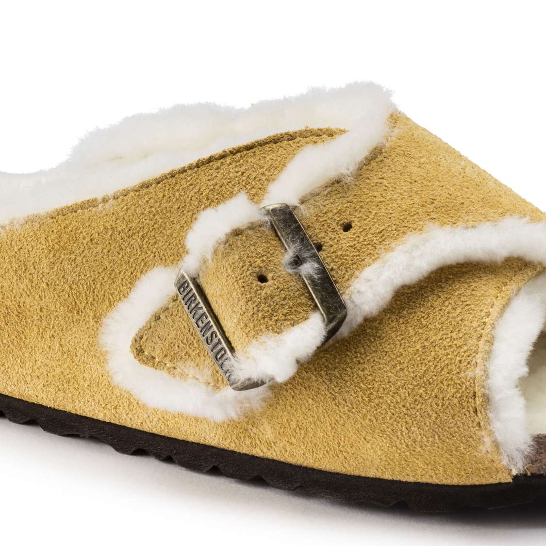 Birkenstock Arosa Shearling Suede Leather One Strap Sandals Yellow | mhWkbADFzJc