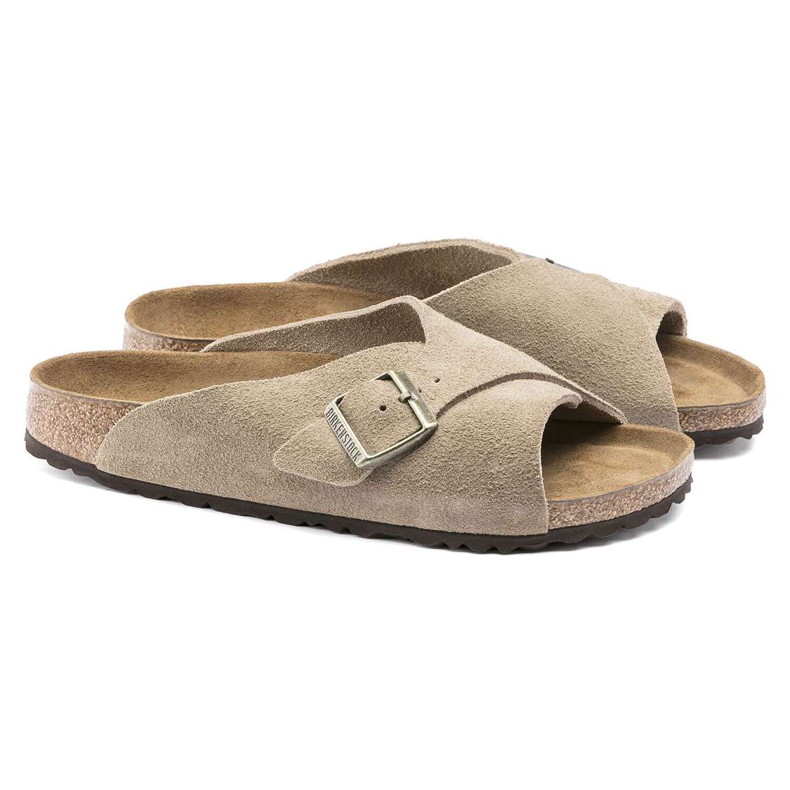 Birkenstock Arosa Soft Footbed Suede Leather Two Strap Sandals Brown | 4YKEeedYtHs