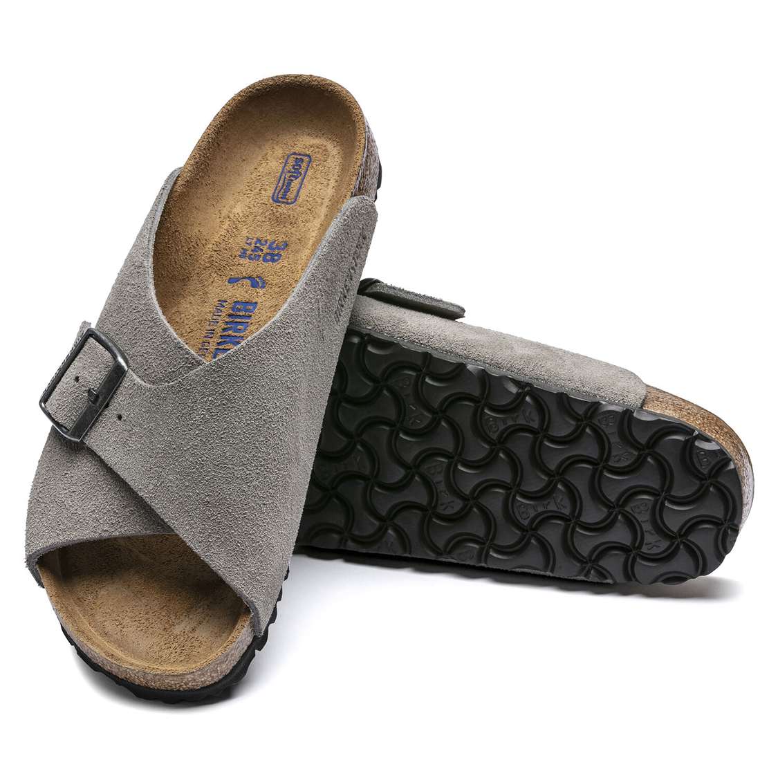 Birkenstock Arosa Soft Footbed Suede Leather Two Strap Sandals Grey | Fls2umciyfB