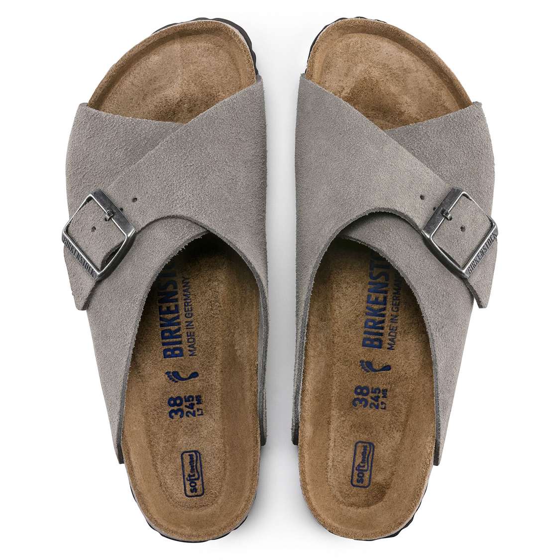 Birkenstock Arosa Soft Footbed Suede Leather Two Strap Sandals Grey | Fls2umciyfB