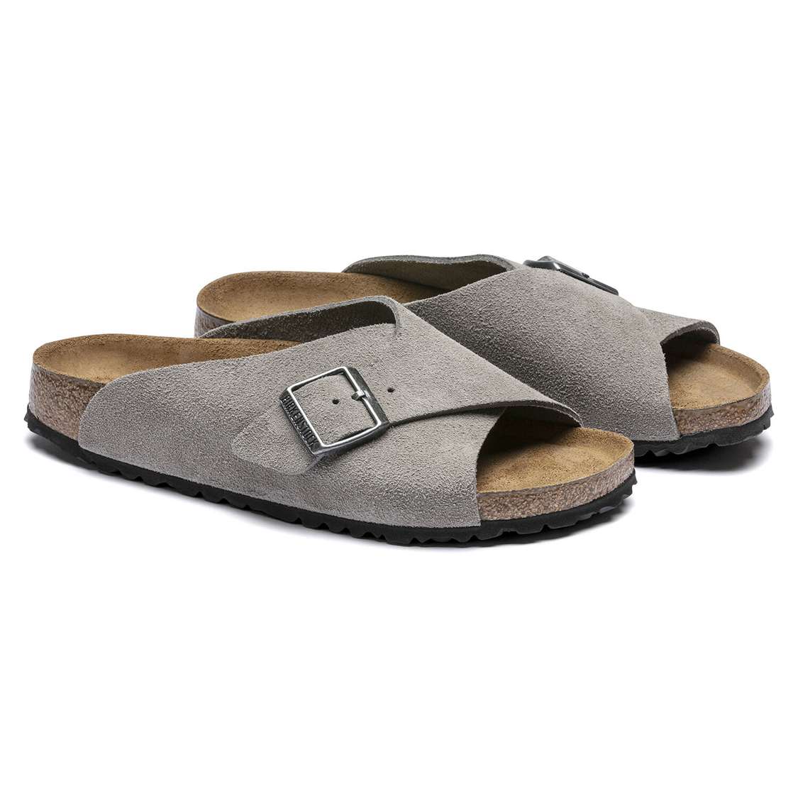 Birkenstock Arosa Soft Footbed Suede Leather Two Strap Sandals Grey | Fls2umciyfB