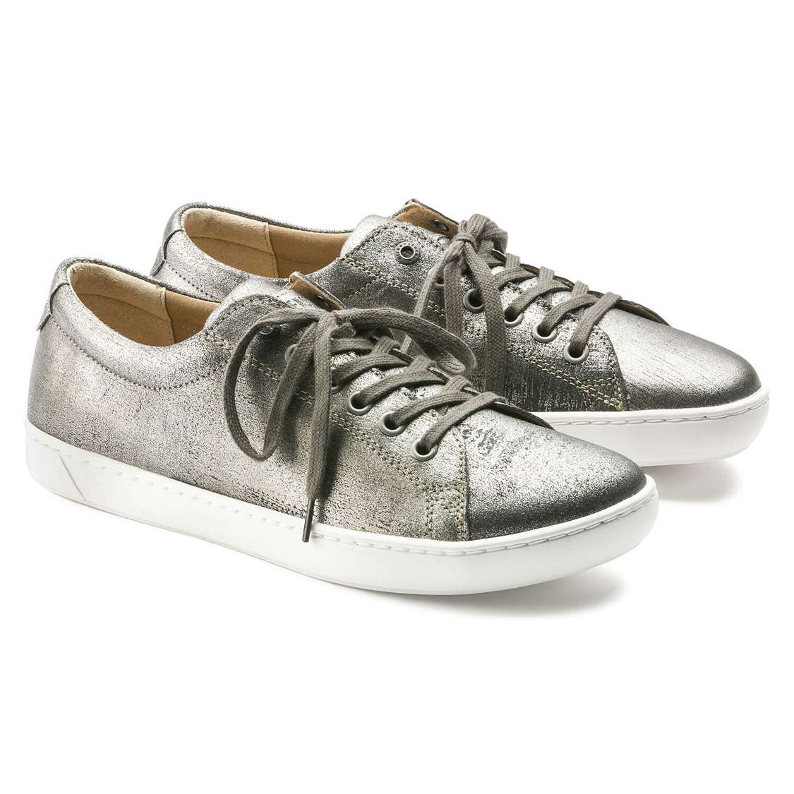 Birkenstock Arran Women Leather Sneakers Silver | RcO4gKuosP5