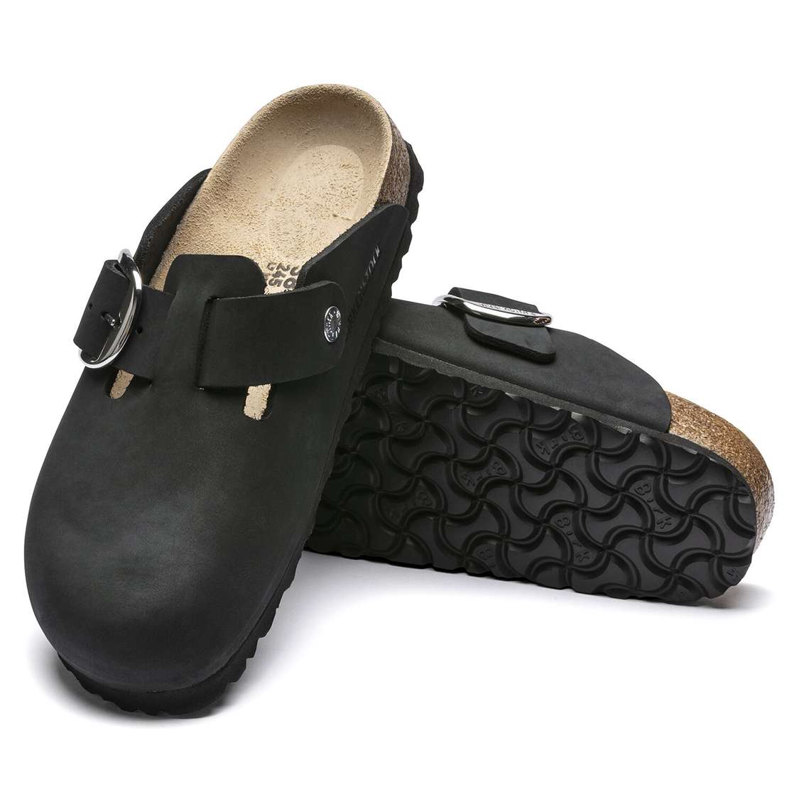 Birkenstock Boston Big Buckle Nubuck Leather Clogs Black | kbtSmDqzSAl