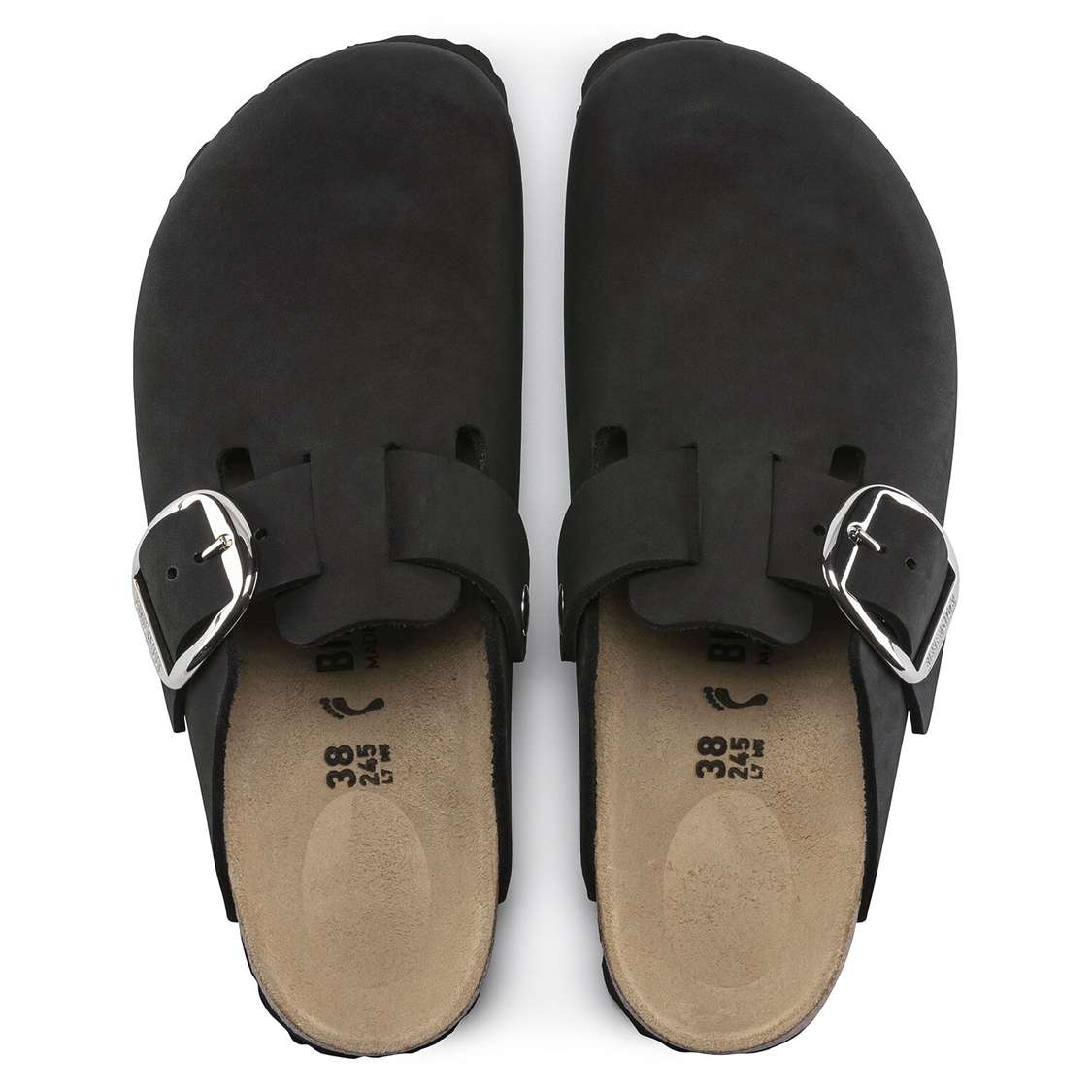 Birkenstock Boston Big Buckle Nubuck Leather Clogs Black | kbtSmDqzSAl