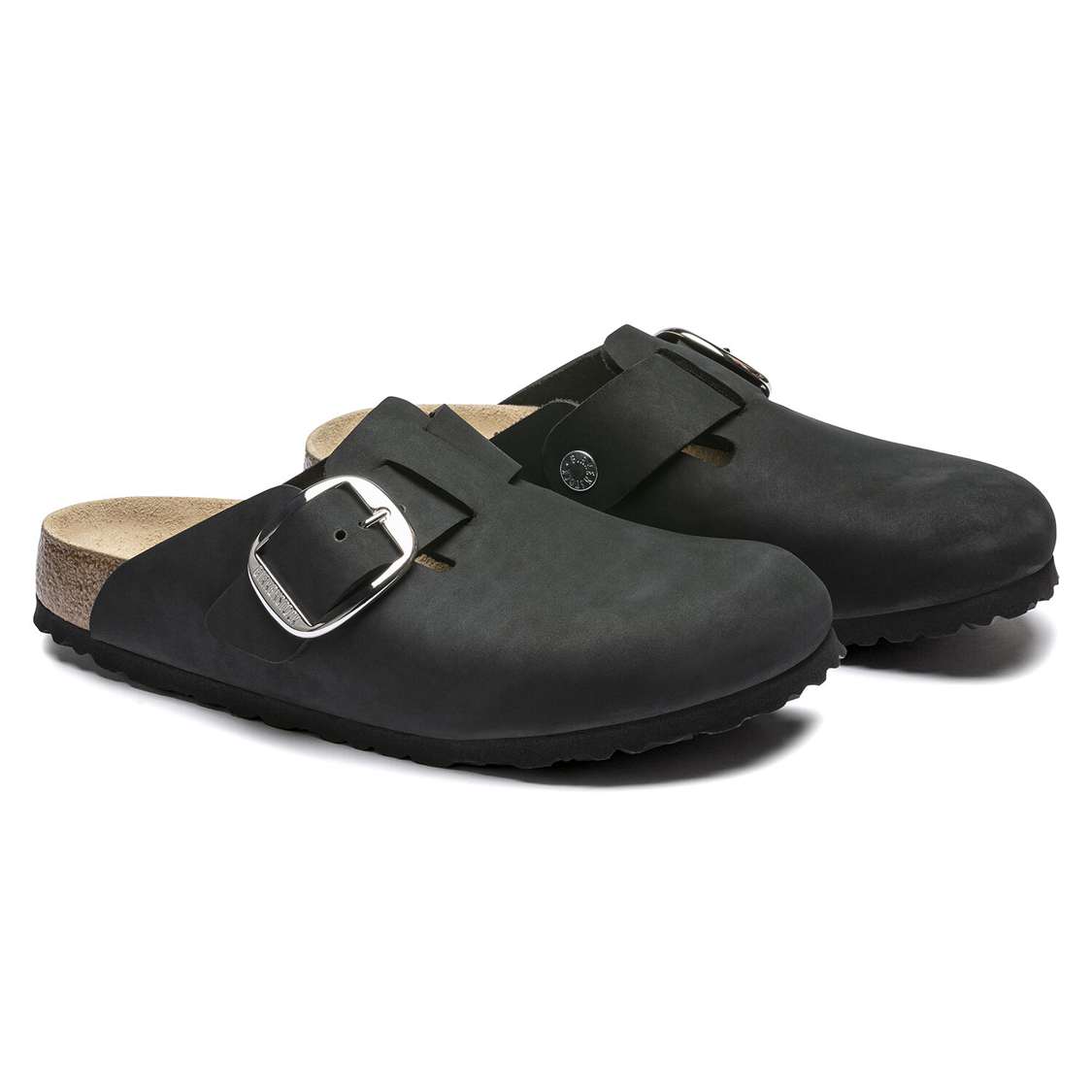 Birkenstock Boston Big Buckle Nubuck Leather Clogs Black | kbtSmDqzSAl