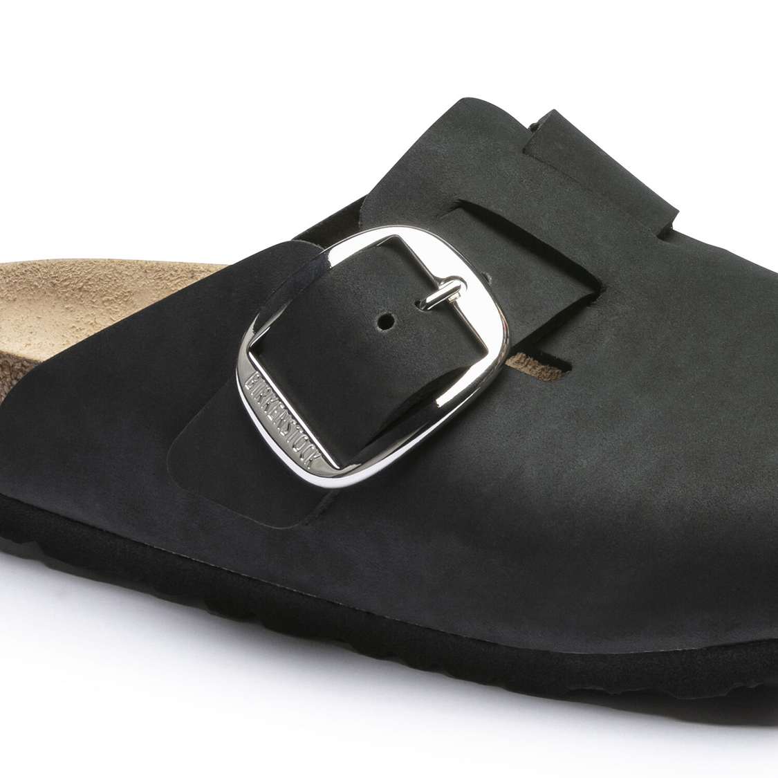 Birkenstock Boston Big Buckle Nubuck Leather Clogs Black | kbtSmDqzSAl