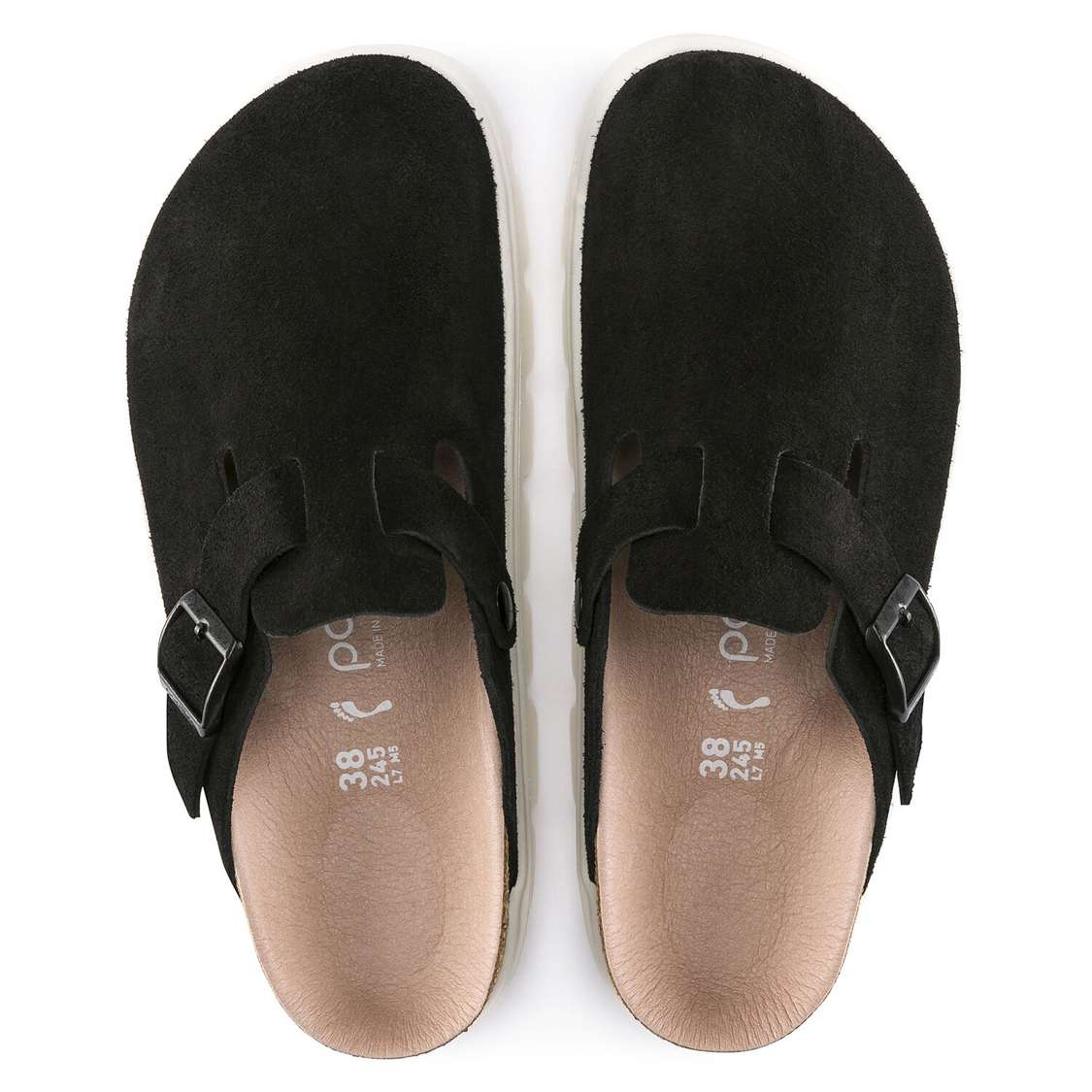 Birkenstock Boston Papillio Suede Leather Wedges Sandals Black | IEX8uAU4JrO