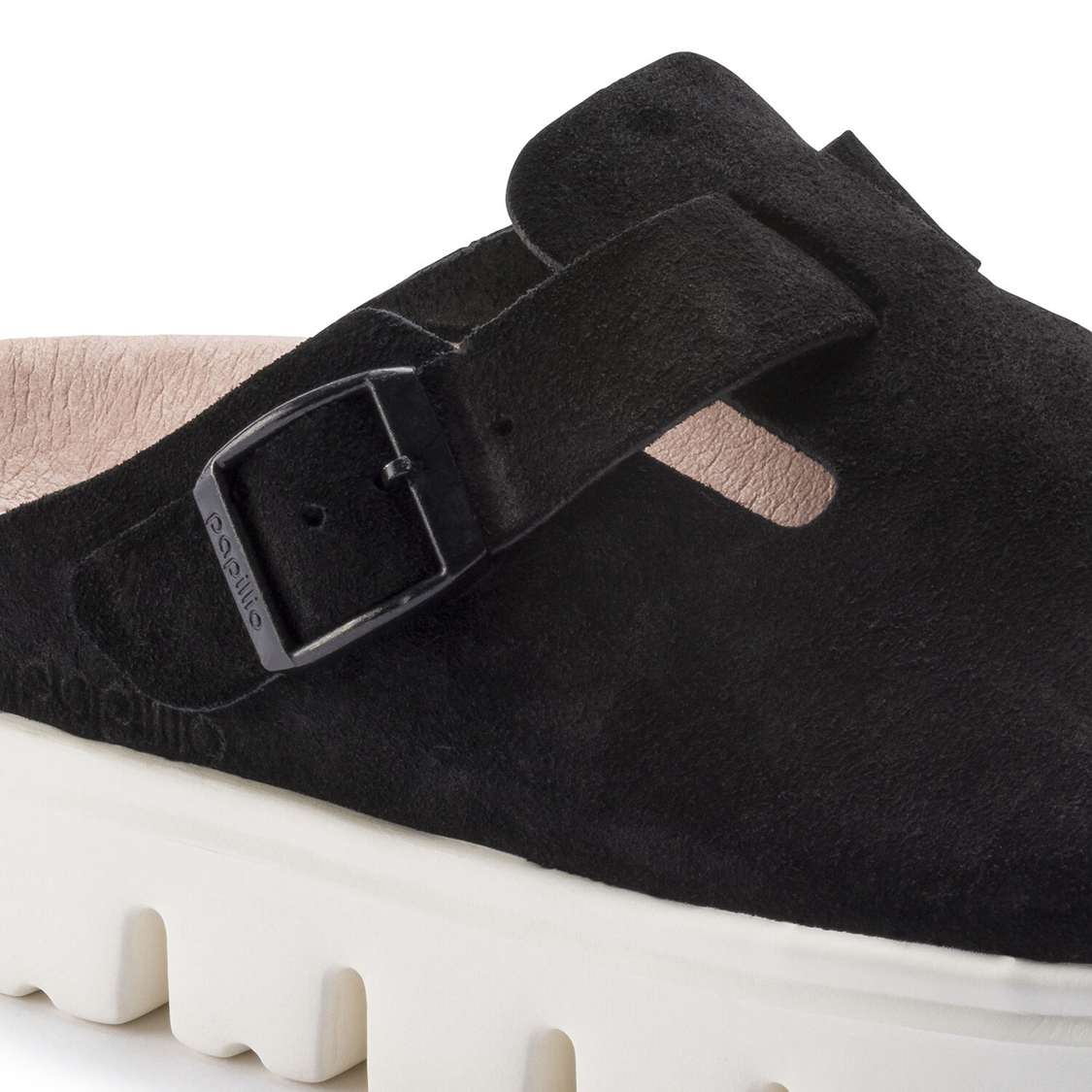 Birkenstock Boston Papillio Suede Leather Wedges Sandals Black | IEX8uAU4JrO